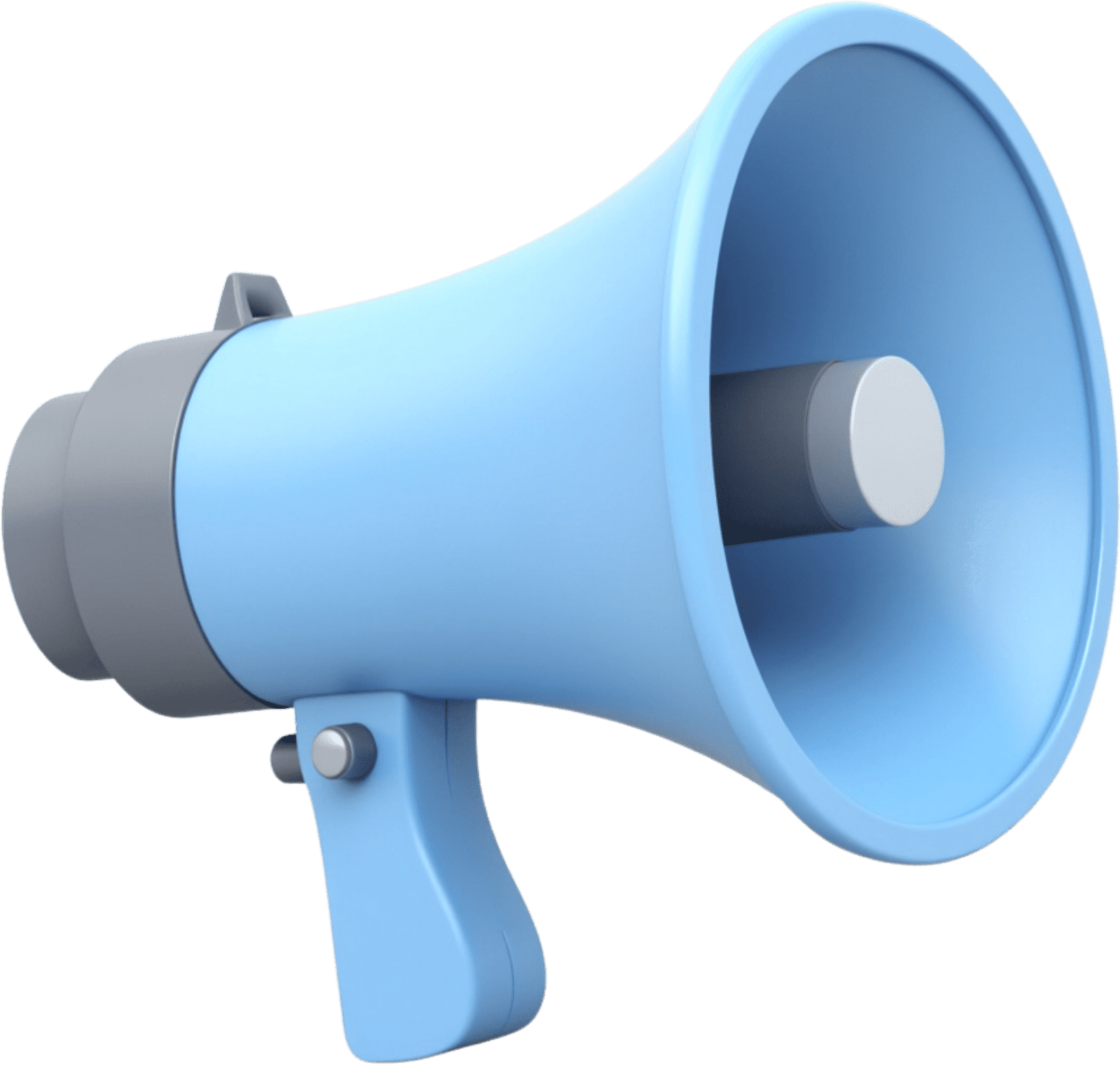 Megáfono azul sobre fondo blanco