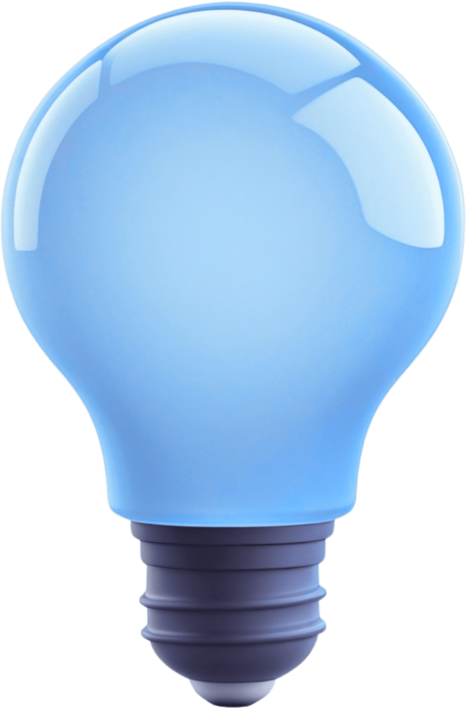 Ilustración de bombilla azul con el mensaje “Tus ideas son el principio, nosotros las hacemos realidad”